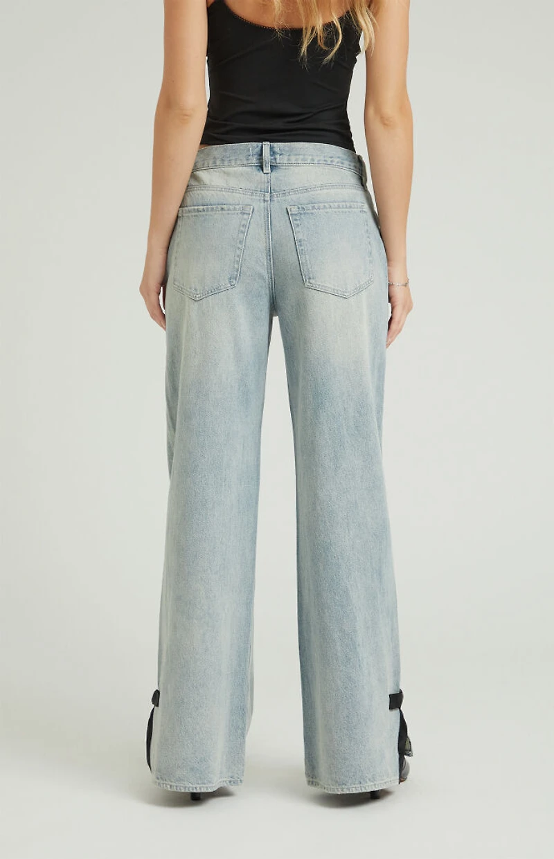 Pacsun Lena Low Rise Super Baggy Jeans Bow Light Indigo