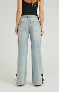 Pacsun Lena Low Rise Super Baggy Jeans Bow Light Indigo