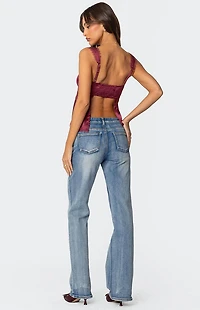 Edikted Loryn Lacey Satin Effect Top