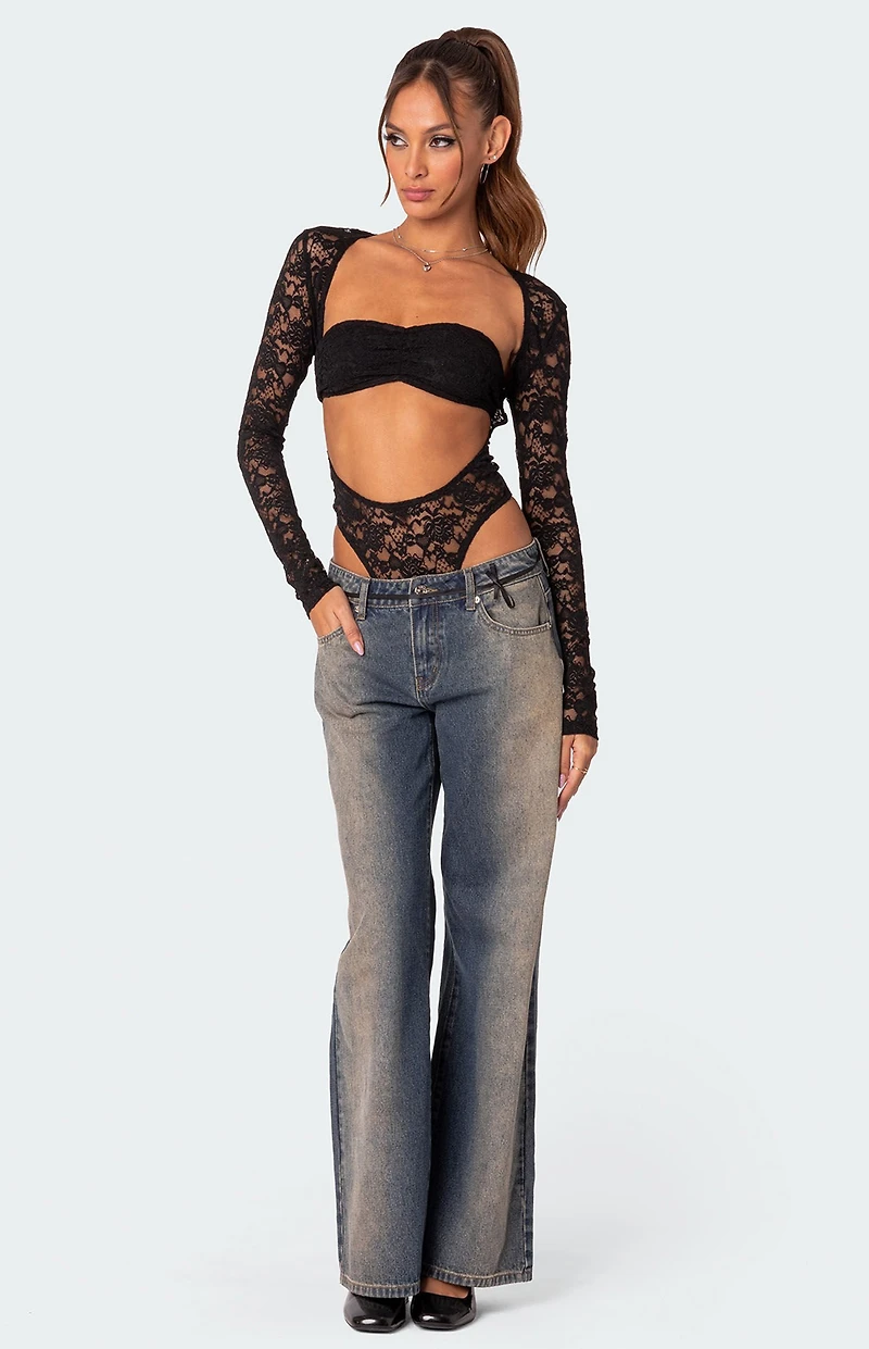 Edikted Zoey Sheer Lace Two Piece Bodysuit