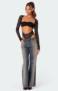 Edikted Zoey Sheer Lace Two Piece Bodysuit