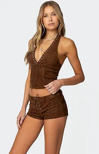 Edikted Sloane Faux Suede Halter Top