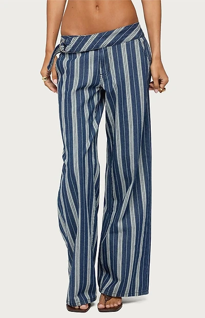Edikted Belt Striped Low Rise Baggy Jeans