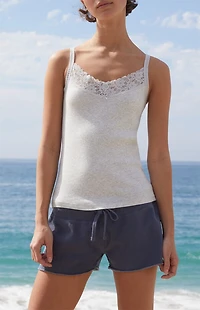 John Galt Silver Lace Trim Tank Top