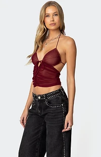 Edikted Strappy Ruched Mesh Top