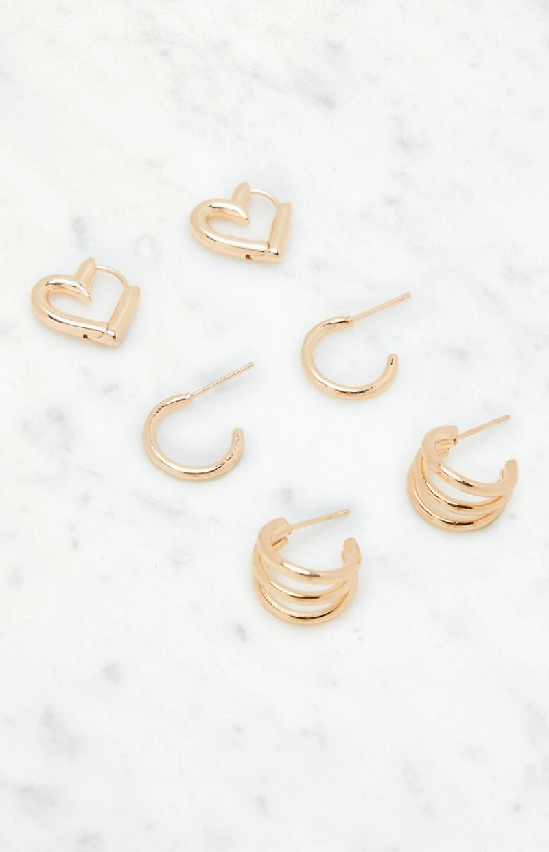 LA Hearts 3 Pack Heart Hoop Earrings