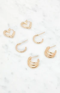 LA Hearts 3 Pack Heart Hoop Earrings