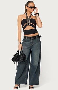 Edikted Zola Cutout Beaded Halter Top