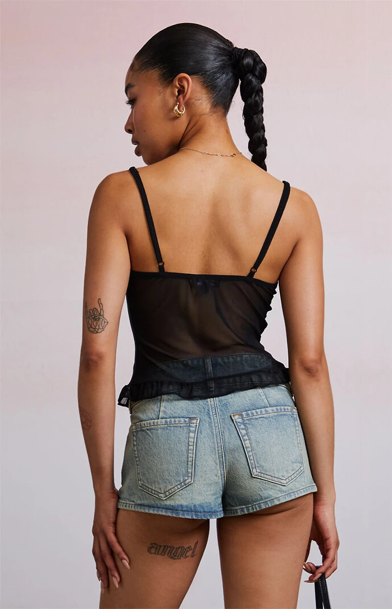 Third Charm Kiki Mesh Sweetheart Ruffle Tank Top