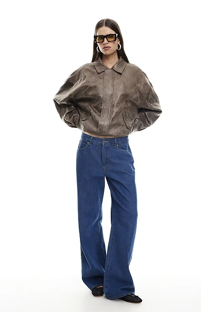 LIONESS Faux Leather Kenny Bomber Jacket