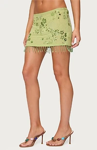 Edikted Alza Sequin Bead Fringed Mini Skirt