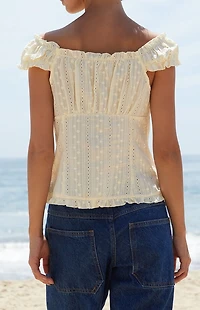 John Galt Yellow Eyelet Elena Top