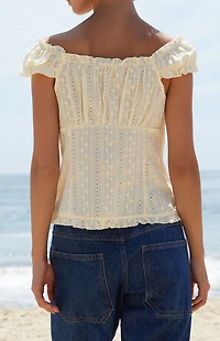 John Galt Yellow Eyelet Elena Top