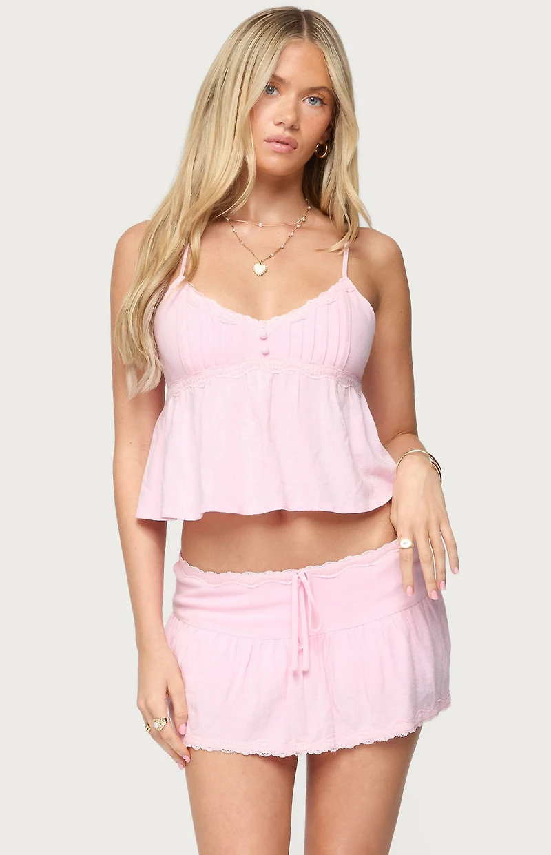 Edikted Selene Lacey Pleated Tank Top
