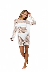 VYB White Crochet Long Sleeve Tunic Dress