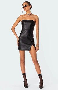 Edikted Moon Sign Faux Leather Mini Dress