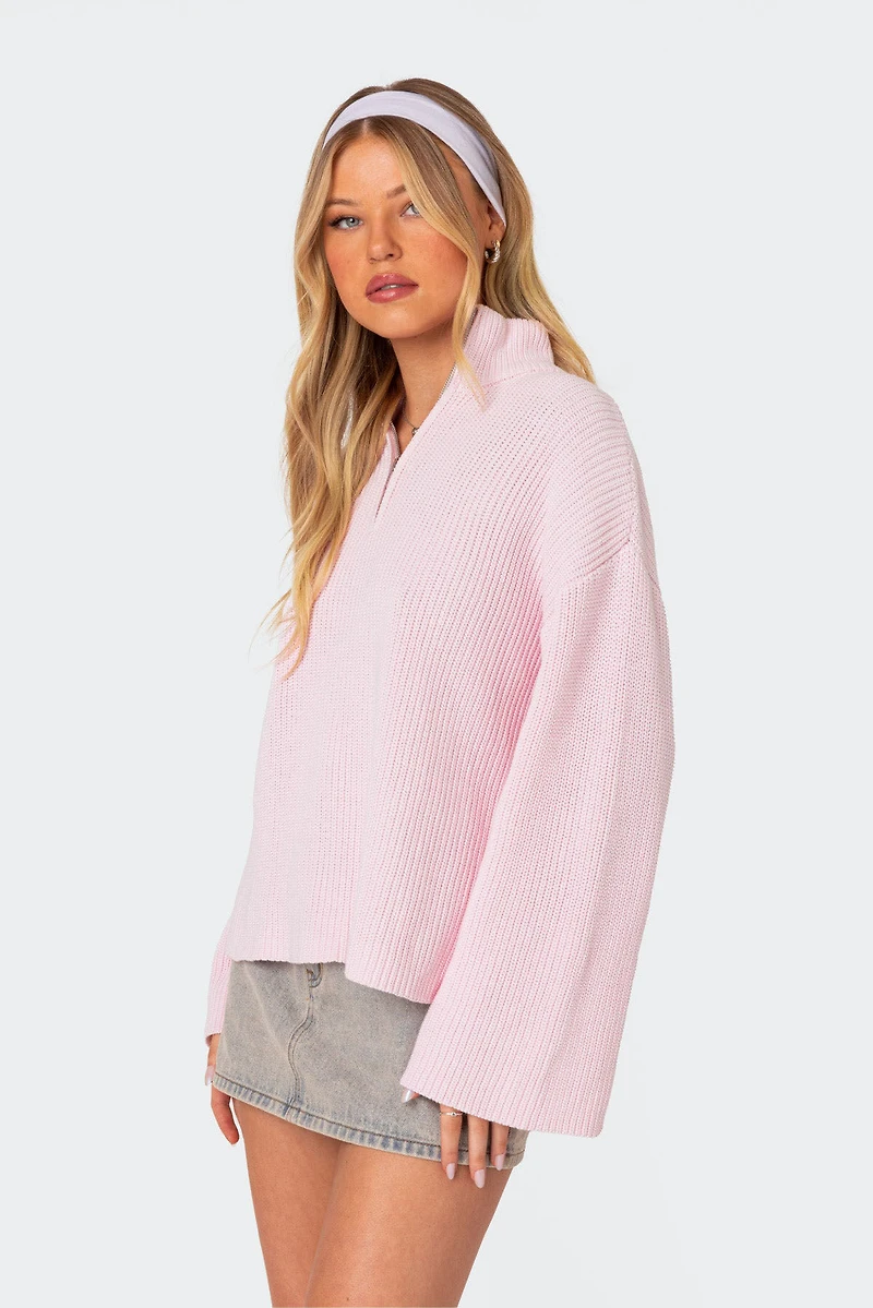 Edikted Amour High Neck Oversized Zip Sweater