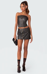 Edikted Ziva Faux Leather Mini Skirt