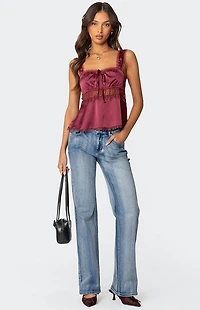 Edikted Loryn Lacey Satin Effect Top