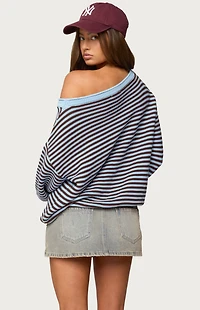 Edikted Averi Striped Oversized Off-The-Shoulder Sweater