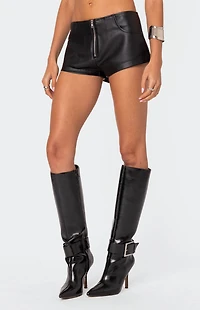 Edikted Zippy Faux Leather Micro Shorts