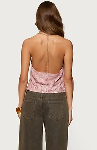 Edikted Printed Halter Chain Cowl Neck Top