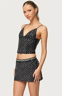 Edikted Jenny Beaded Mesh Boned Top
