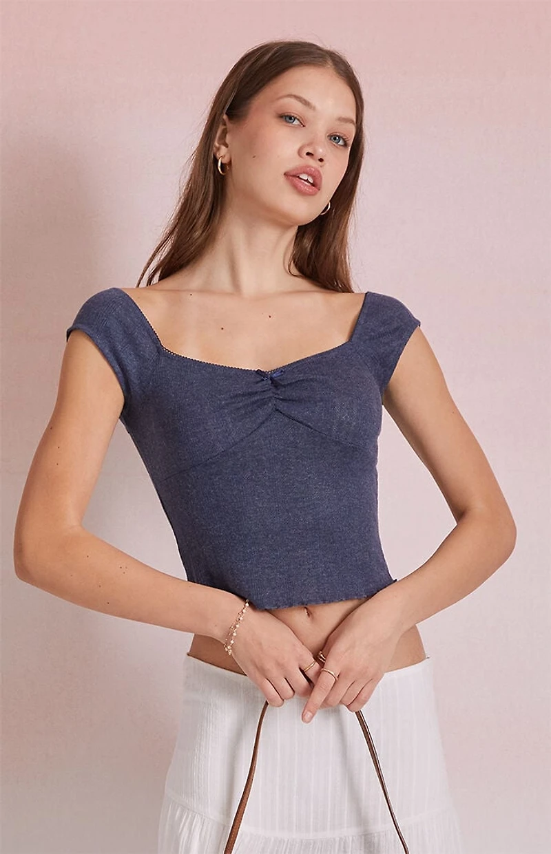 Beverly and Beck Ava Cinched Pointelle Top