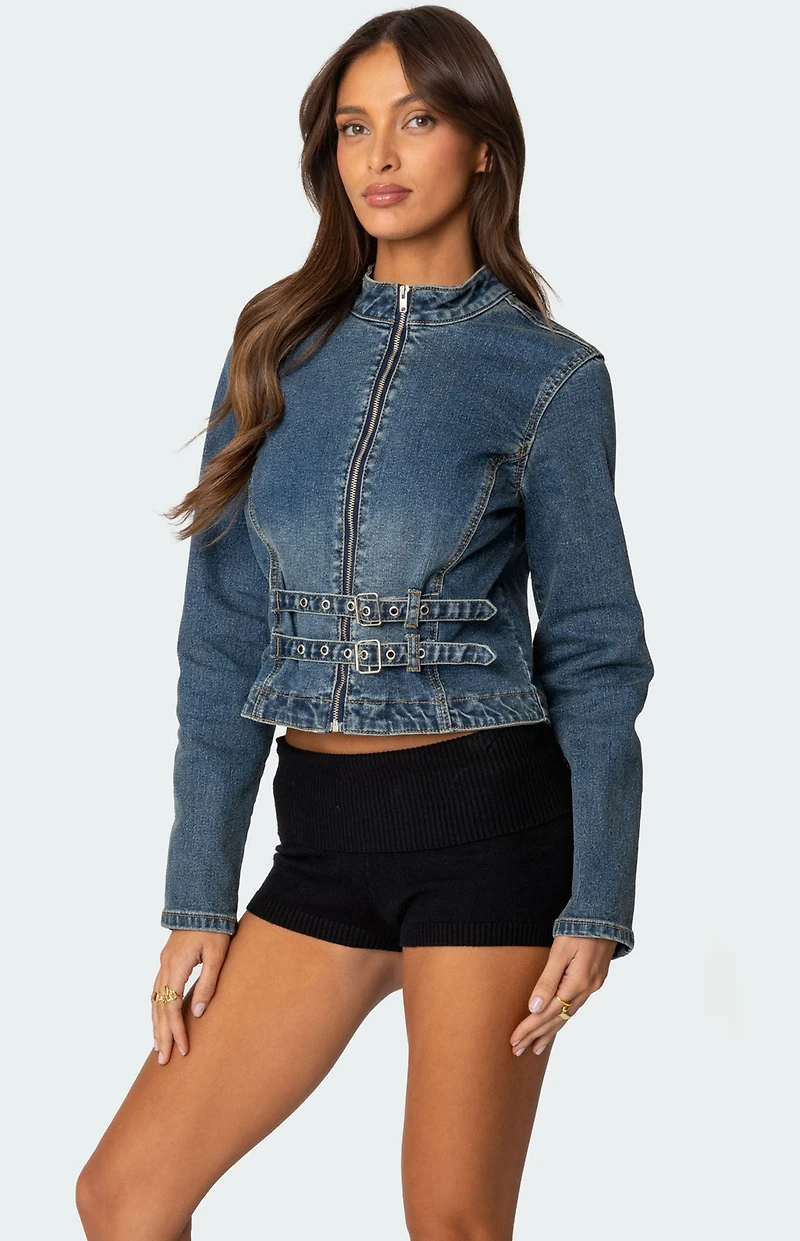 Edikted Double Buckle Denim Jacket