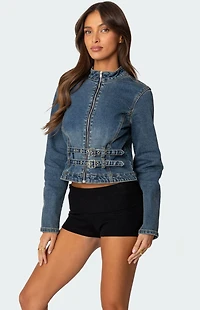 Edikted Double Buckle Denim Jacket