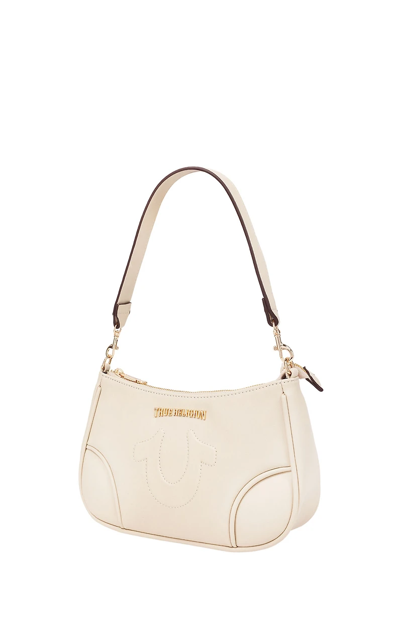 True Religion Cream Trapunto Logo Shoulder Bag