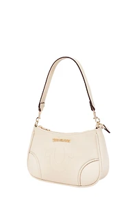 True Religion Cream Trapunto Logo Shoulder Bag
