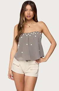 Edikted Lenie Strapless Chiffon Babydoll Top