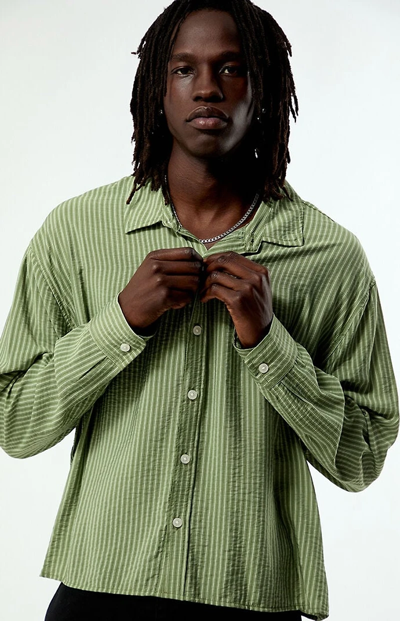 Pacsun Green Striped Boxy Long Sleeve Shirt
