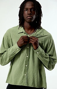 Pacsun Green Striped Boxy Long Sleeve Shirt