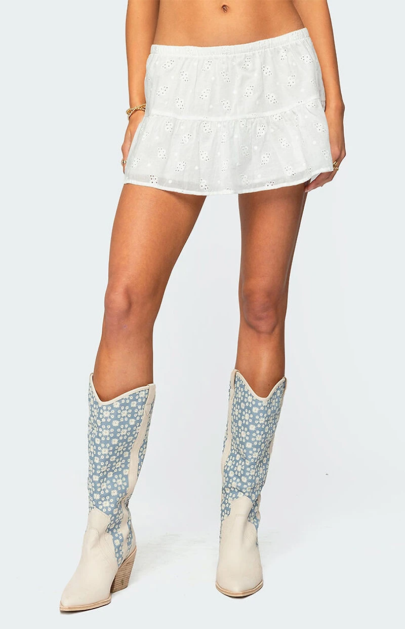 Edikted Dora Eyelet Flared Mini Skirt