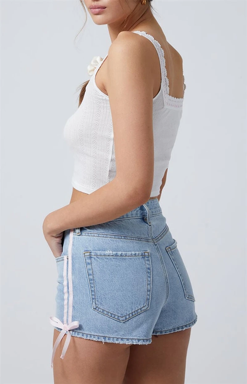 Pacsun Light Indigo Side Stripe Bow High Waisted Denim Festival Shorts