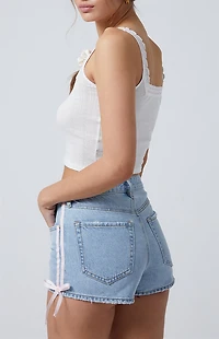 Pacsun Light Indigo Side Stripe Bow High Waisted Denim Festival Shorts