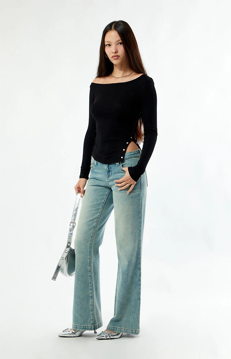 Third Charm Charlotte Long Sleeve Side Button Top