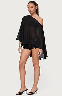 Edikted Sheer Chiffon Asymmetric Poncho