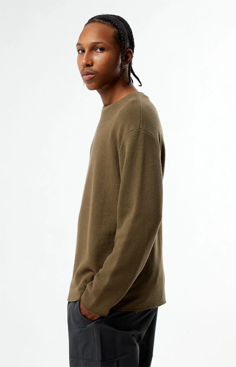 Pacsun Brown Basic Waffle Knit Long Sleeve Shirt