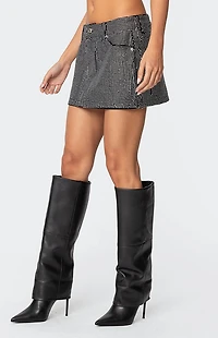 Edikted Glitz Rhinestone Denim Mini Skirt