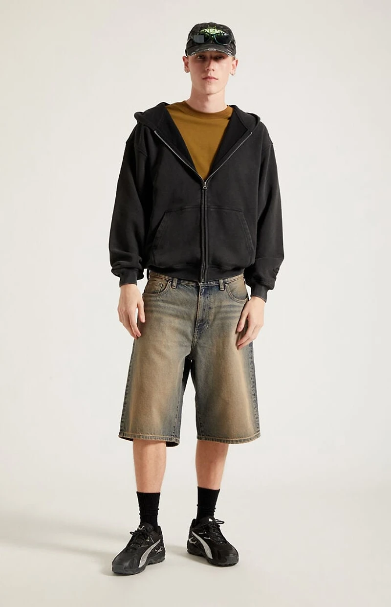 Pacsun Austin Extreme Baggy Denim Shorts Dark Blue Tint