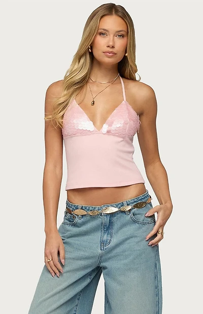 Edikted Katelyn Sequin Halter Top
