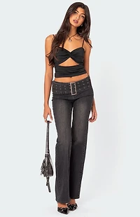 Edikted Twist Front Gathered Cutout Tank Top