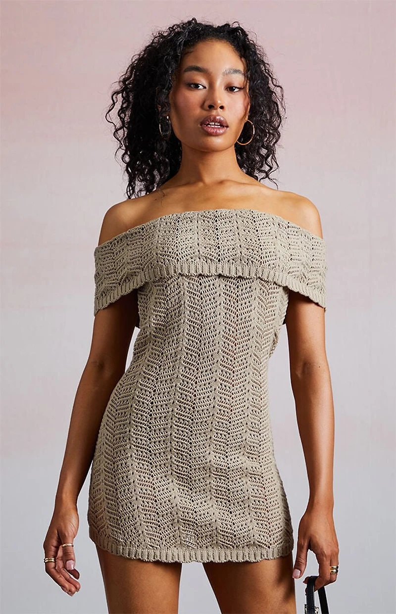 Third Charm Crochet Off-The-Shoulder Mini Dress