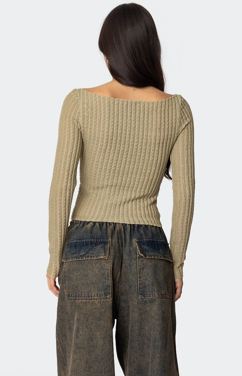 Edikted Textured Sheer Boat Neck Top