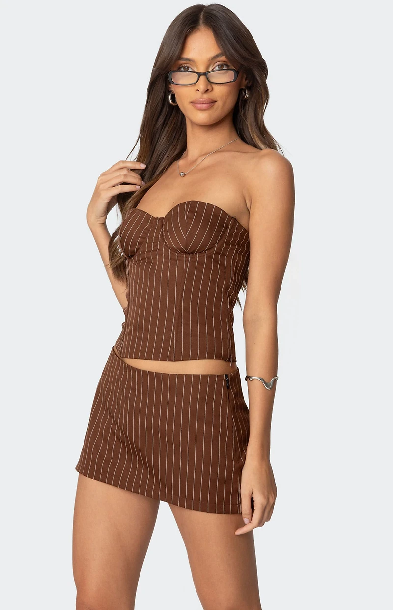 Edikted Jennifer Lace Up Pinstripe Corset