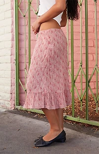 John Galt Red Floral Midi Skirt