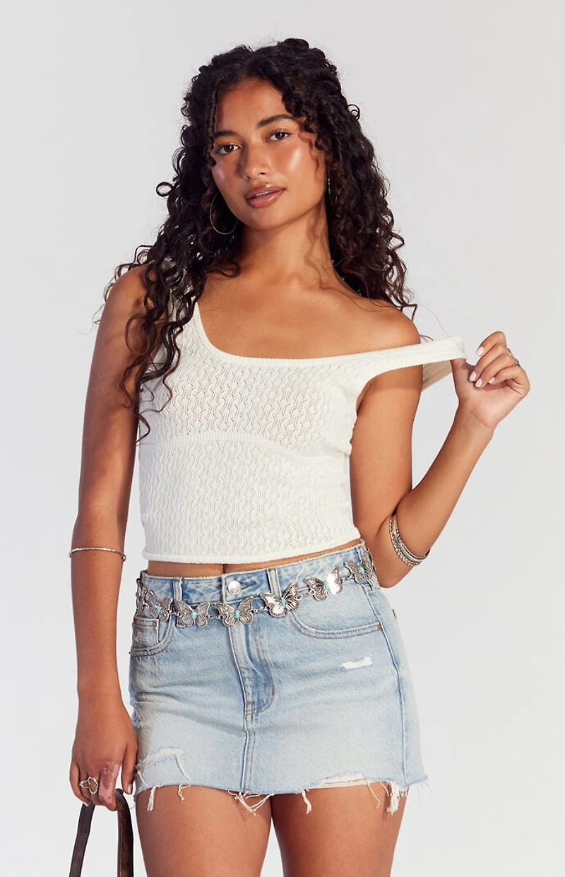 Pacsun Bella Light Indigo Ripped Mid Rise Denim Mini Skirt